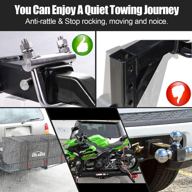 CZC AUTO Hitch Clamp Stainless Steel Anti-Rattle Stabilizer Cross Clamp 2 Inch for Hitches On Trailers of Trucks SUV Vans RV, Hitch Tightener for Hitch Tray Cargo Carrier Bike Rack Trailer Ball Mount - Image 4
